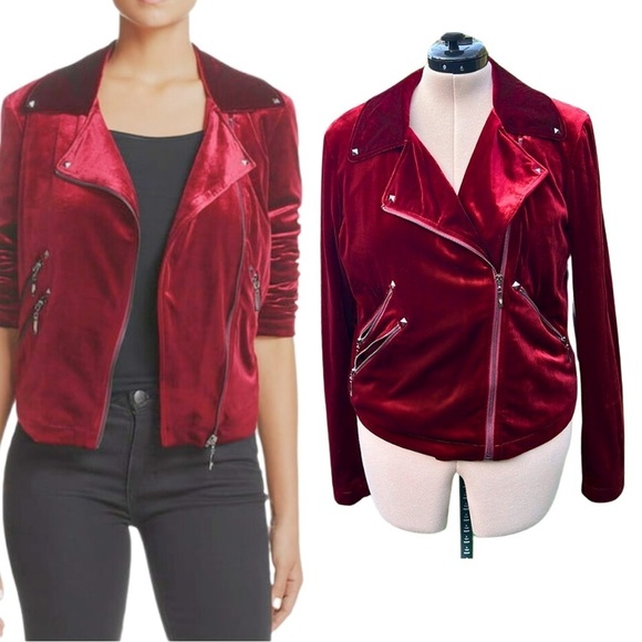 Bagatelle [NWT] Burgundy Wine Velvet-like Moto Jacket - Size Large - Picture 1 of 14